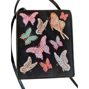 Vintage Y2K Donald J Pliner Butterfly Embroidered Crossbody Purse